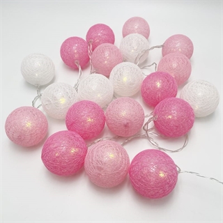 LED lyskæde med lyserøde og hvide bomuldskugler